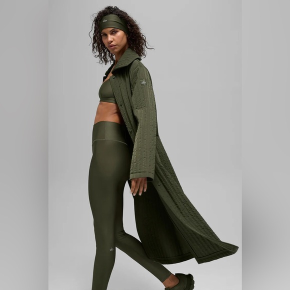 ALO Yoga Quilted Skyline Long Coat size xs/s olive green - Picture 2 of 10